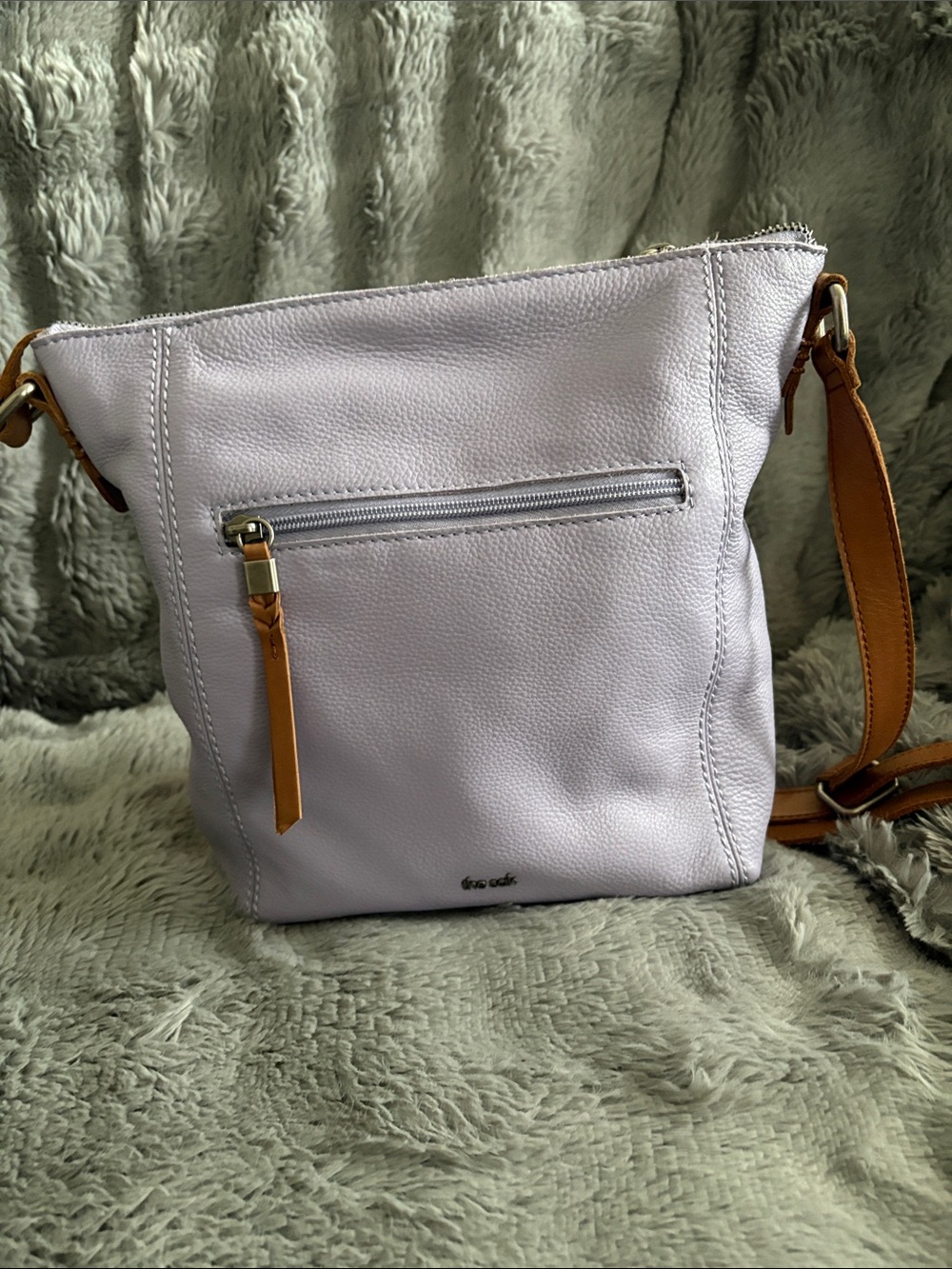 Lavender Leather Crossbody Bag with Tan Strap - The Sak
